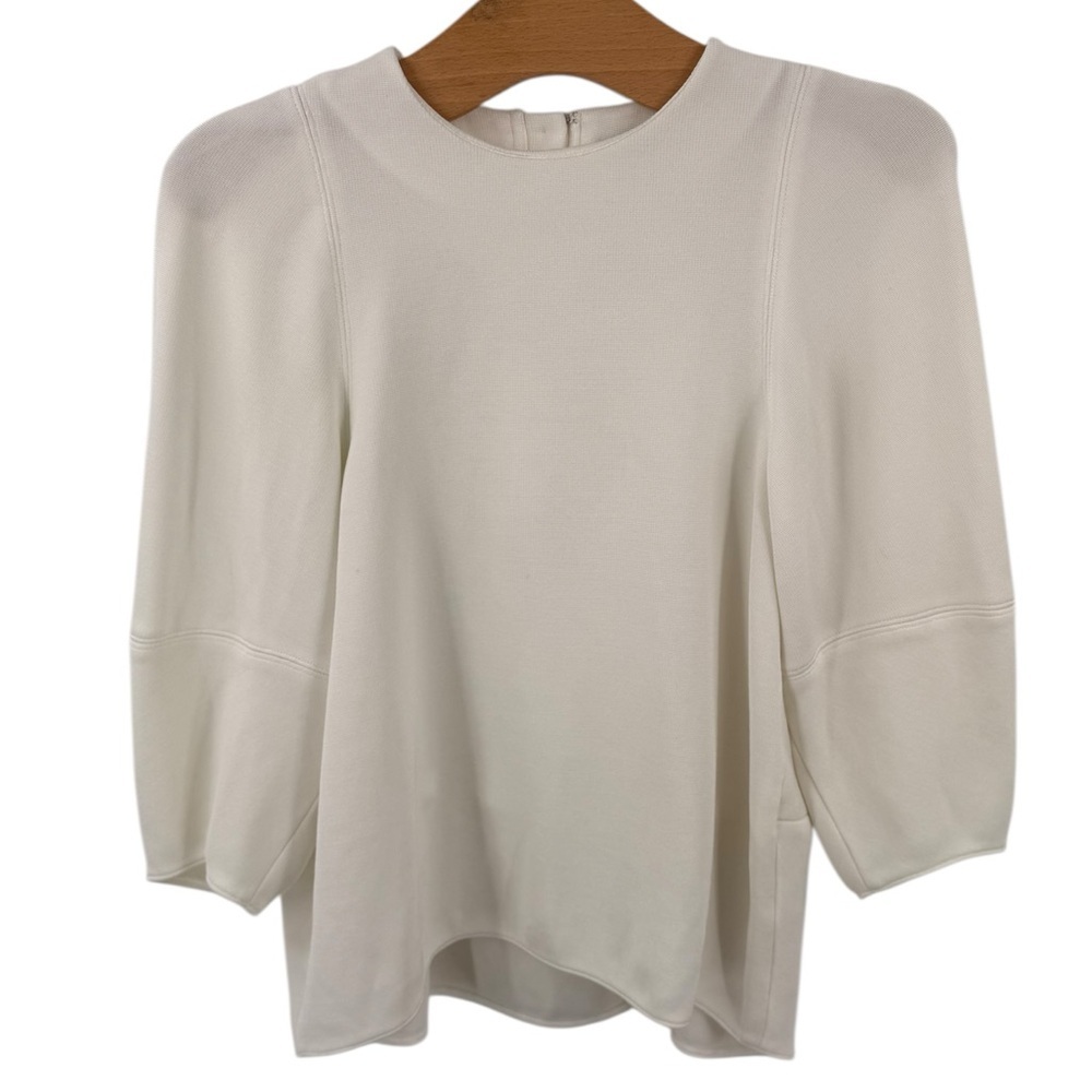 Tibi Womens Half Sleeve Minimalist Boxy Top Button Back Size XSmall Neutral